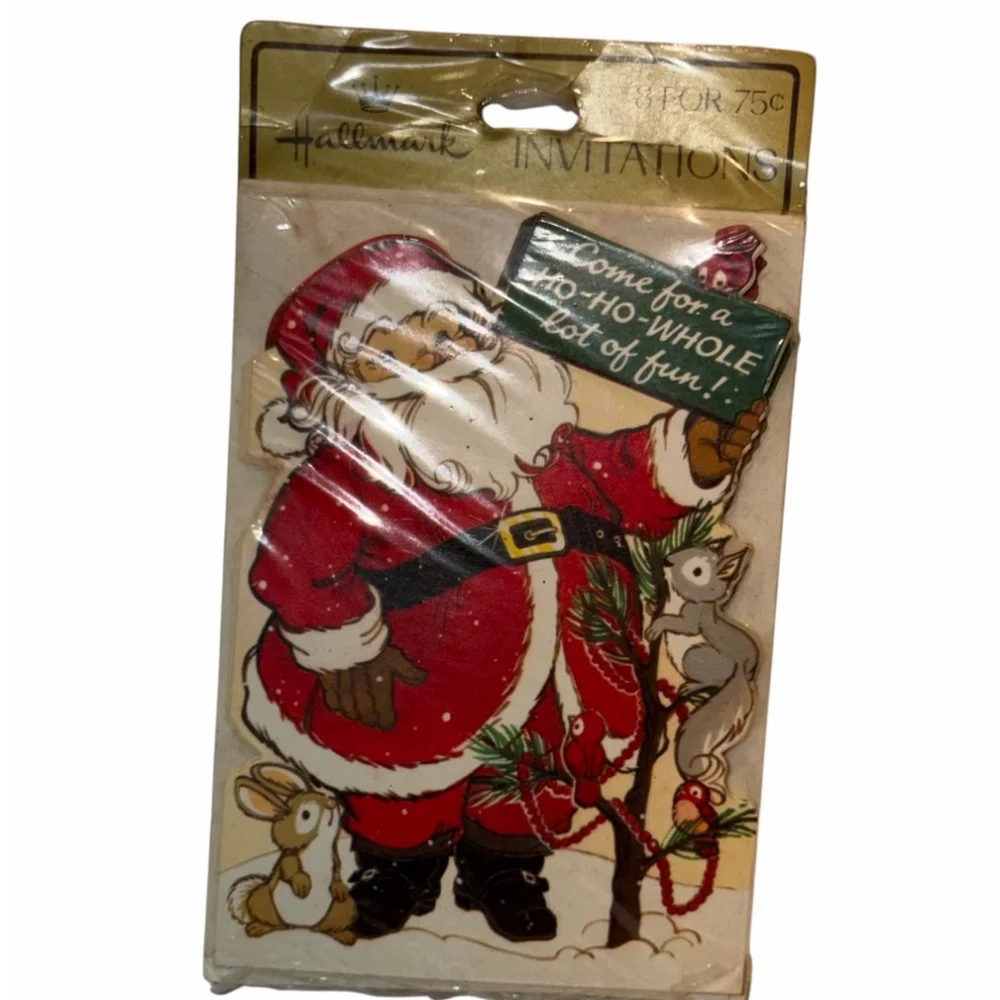 Hallmark Vtg Santa Wildlife Die-Cut Christmas Card invitations 8pk NEW Kitschy